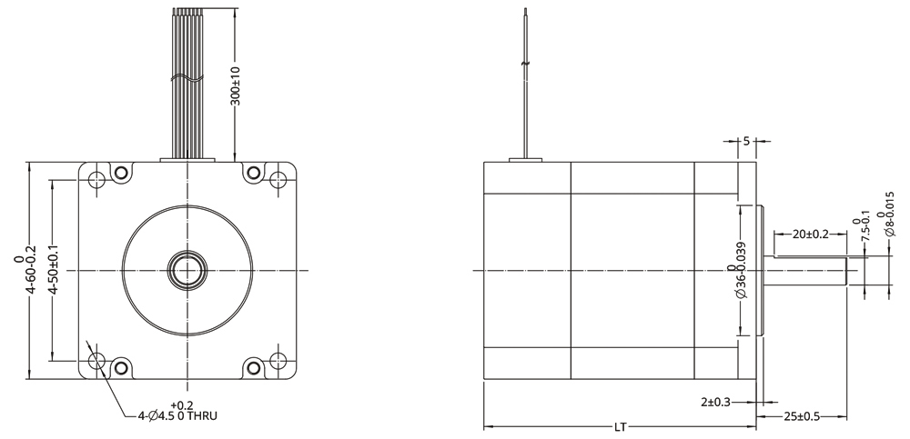 Dessin dimensionnel du moteur DC sans balais de taille 24 (60mm)